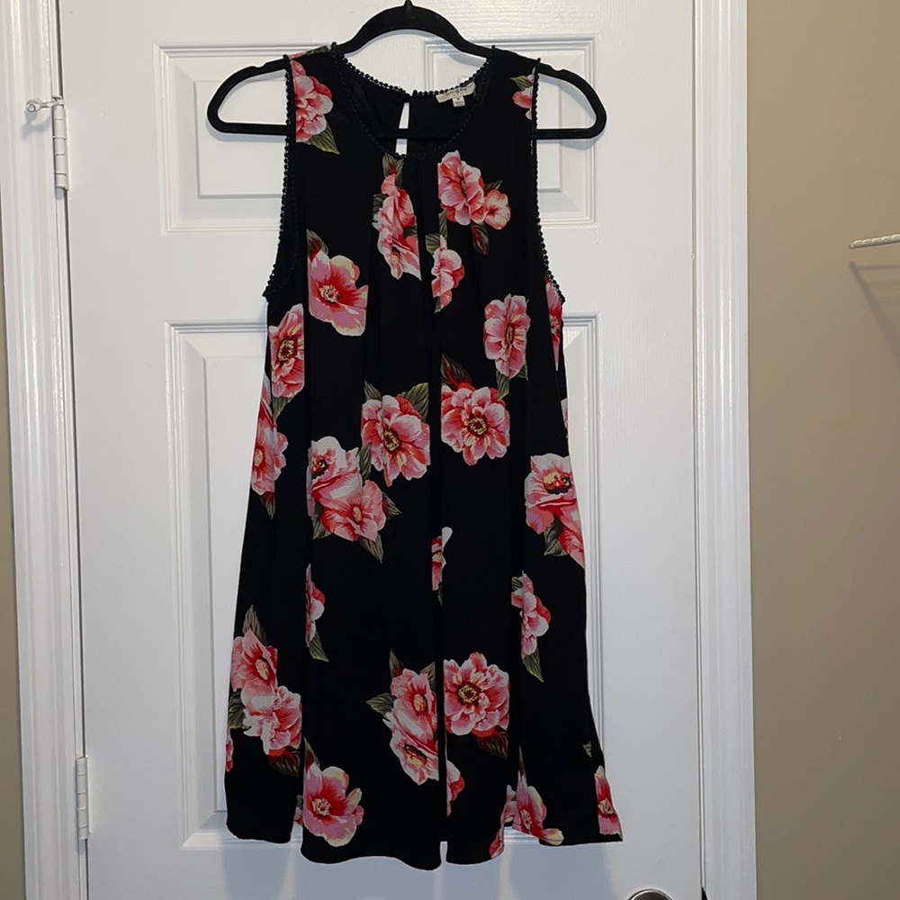 Floral on black dress! Babydoll and very flowy, pairs great with a thin belt!